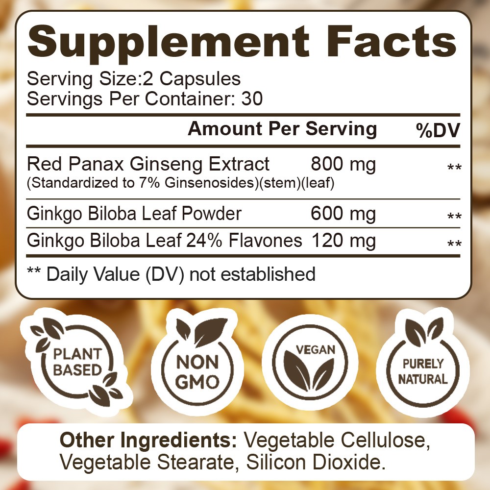 Ginkgo Biloba + Panax Ginseng Memory & Focus Supports Healthy Blood Circulation