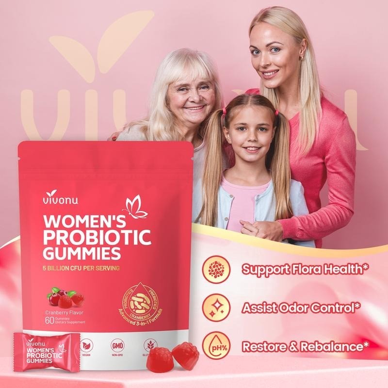 Cranberry Probiotic Gummies Womens Health Body Odor Balance Vegan 60ct