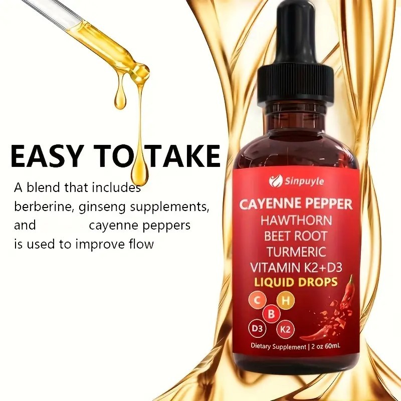 2oz Cayenne Pepper Hawthorn Beet Root Turmeric Drops w/ Vitamin K2 + D3 – 2 Pack