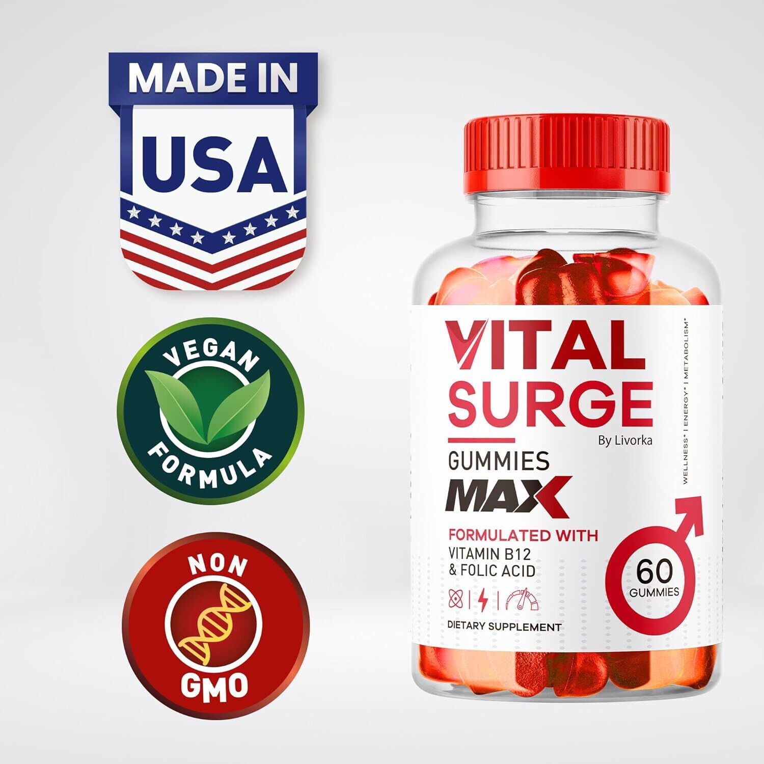 -Vital Surge Male Gummies, Maximum Strength Vital Surge Advanced Formula 60 PCS