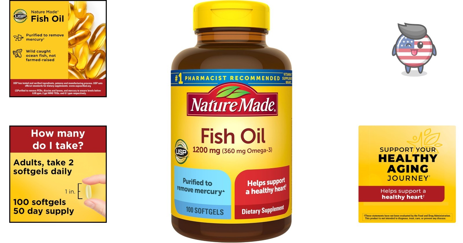 Pharmacist Recommended 1200mg Omega-3 Fish Oil for Heart Wellness, 100 Softgels