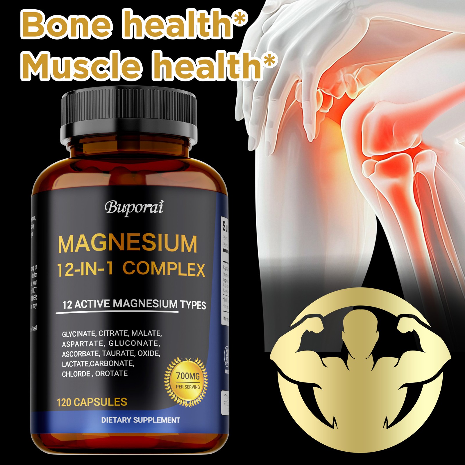 Magnesium 12-in-1 Complex – Glycinate Citrate Malate for Sleep, Stress Relief