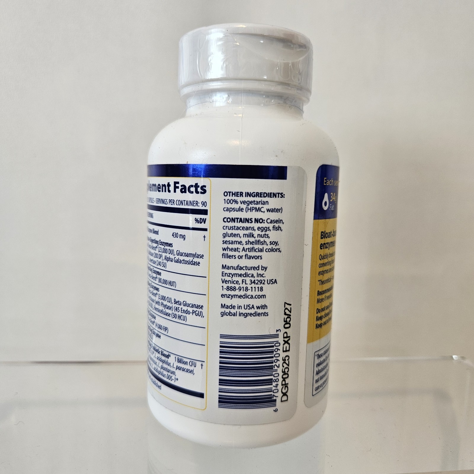 Digest Gold+Probiotics Gut Relief Reduce Gas Enzymedica Premium Blend 90ct 05/27