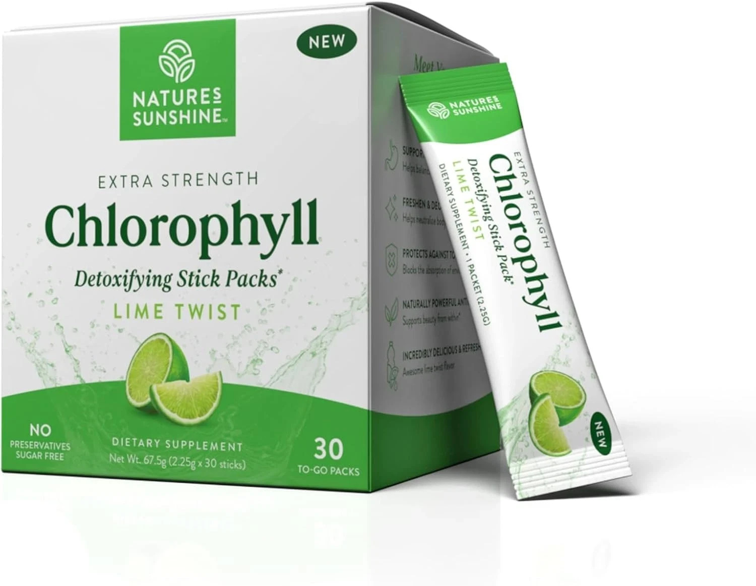 Nature’s Sunshine Extra Strength Chlorophyll Detox Stick Packs 30 Lime Twist