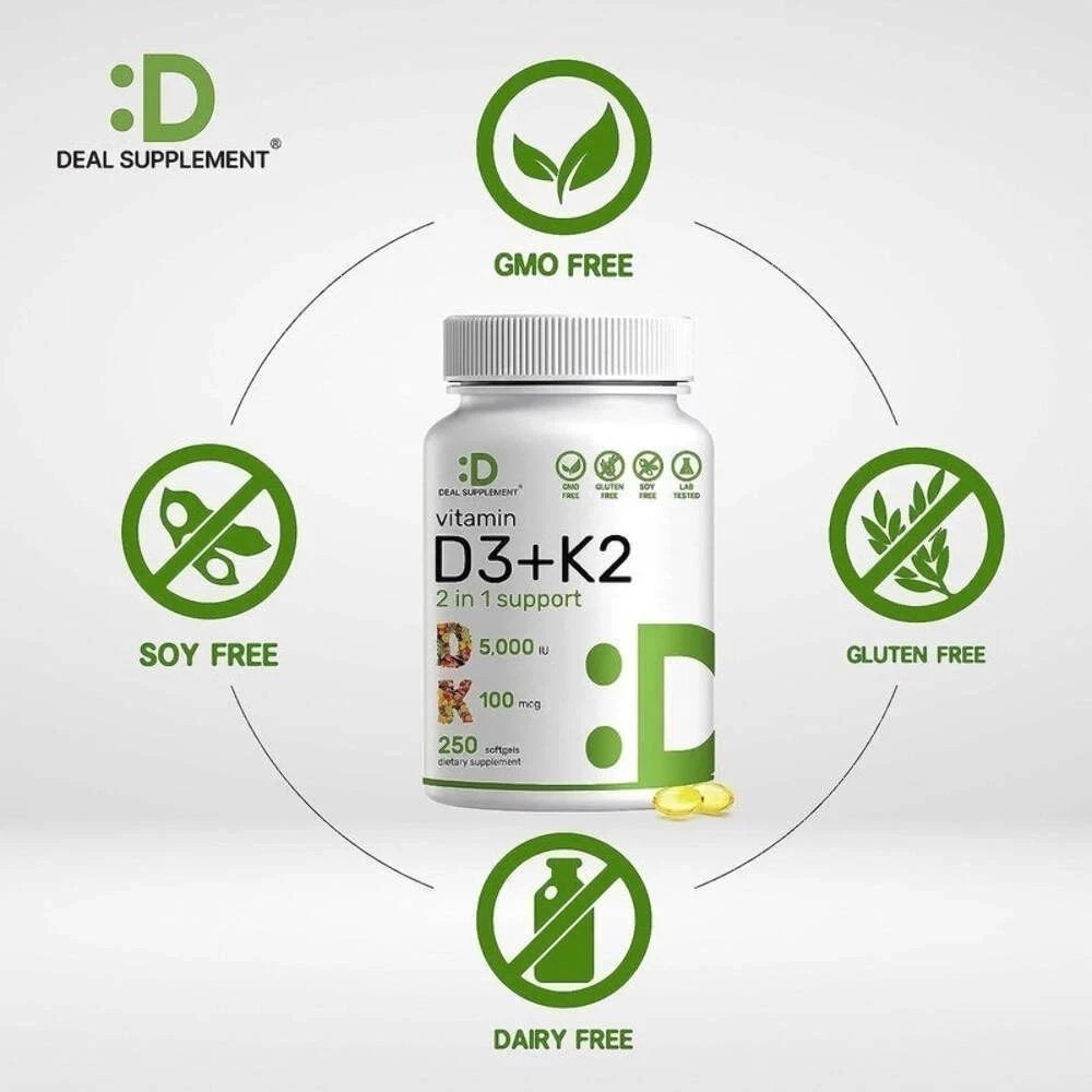 3 BOTTLES DEAL SUPPLEMENT Vitamin D3 K2 5000IU Softgel, 2-1 Complex, 250 Count