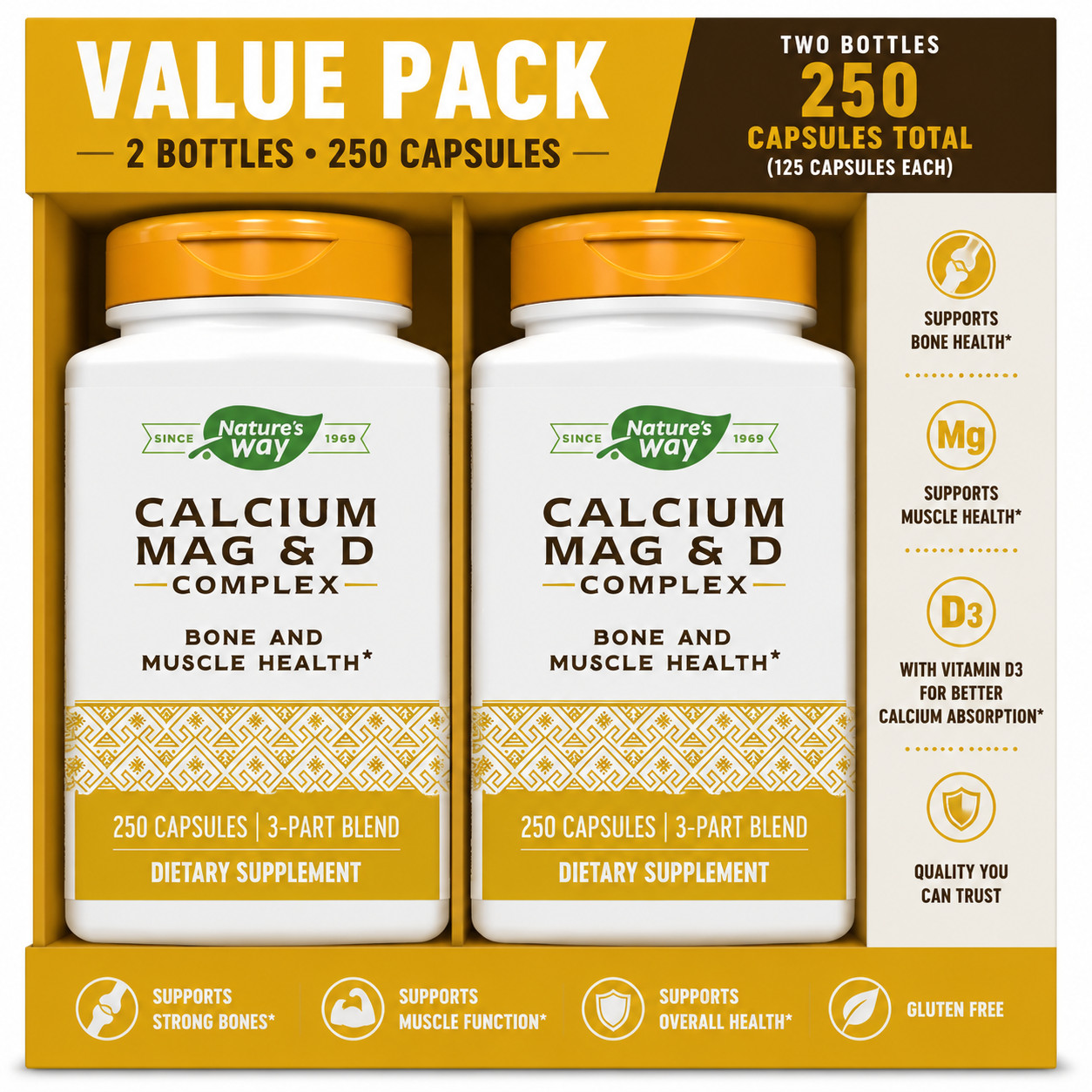 Nature’s Way Calcium Magnesium Vitamin D 250 Capsules Pack of 2