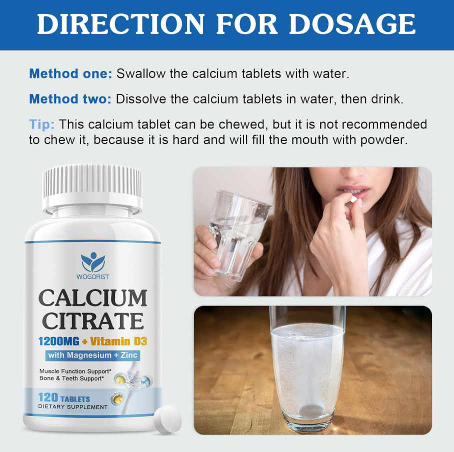 Calcium Citrate 1200mg with D3, Magnesium & Zinc for Bone and Immune Health Aids