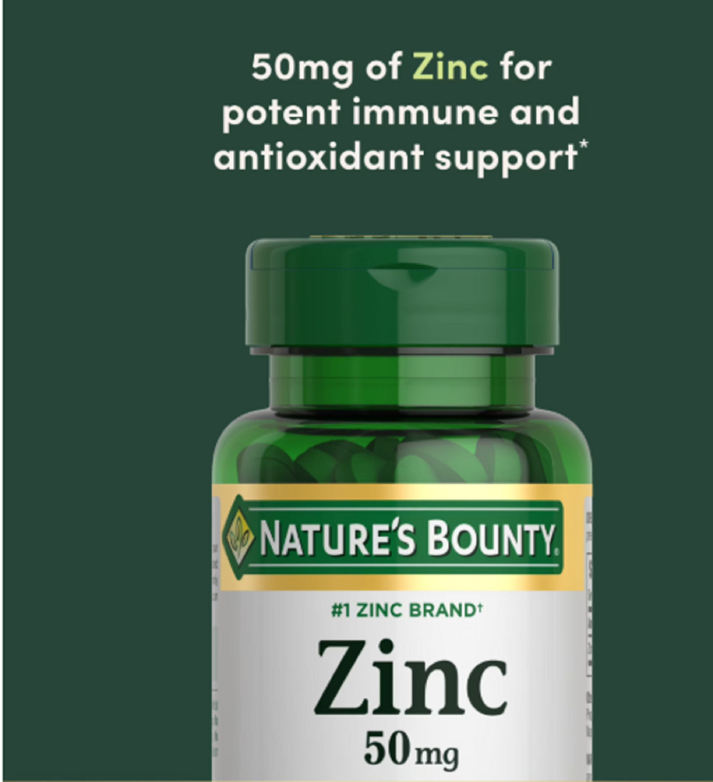 Nature’s Bounty Zinc Supports Immune Health 50mg 100 ct Caplets