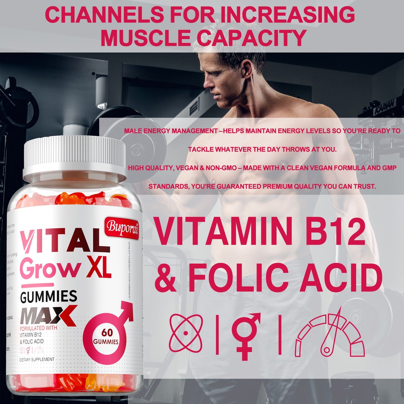 Vital Grow XL Male Gummies – Enhances Energy and Endurance, Muscle Recovery
