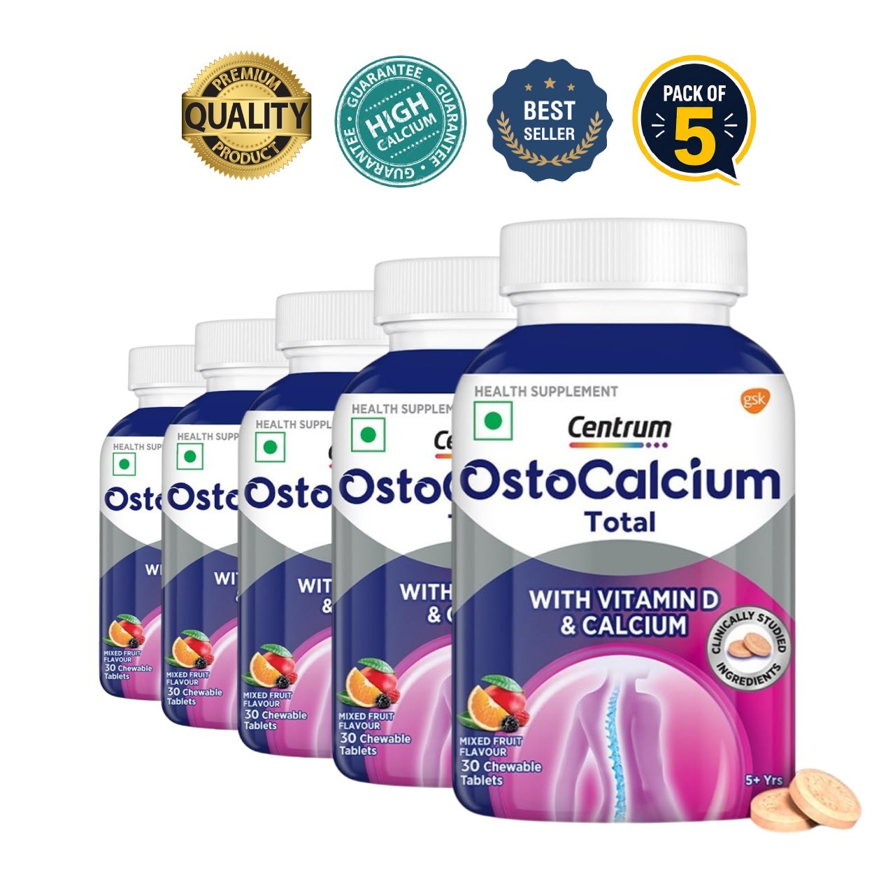 Cent.rum Ostocalcium Total Chewable 30 Tabs Pack of 5