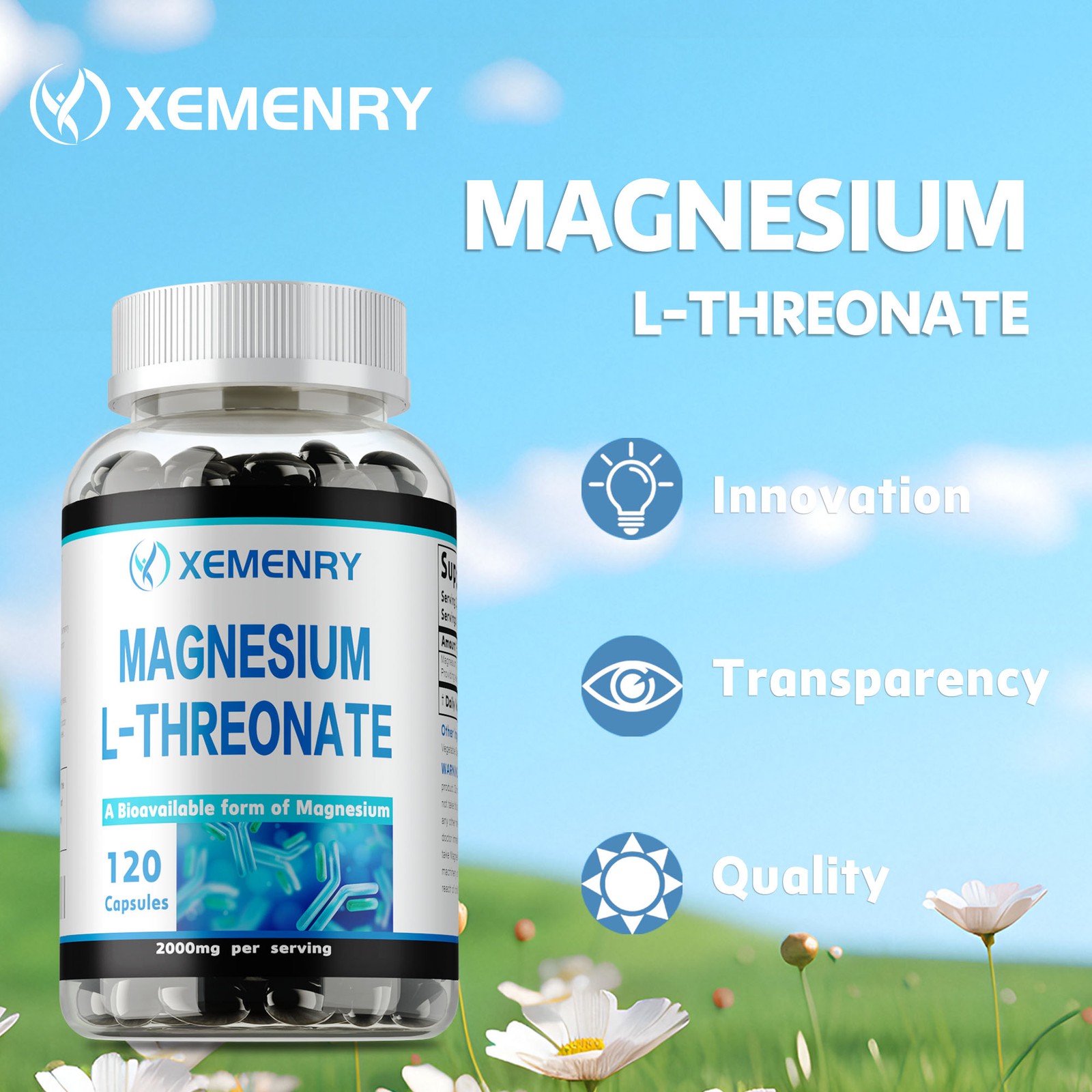 Magnesium L-Threonate 2000mg – Brain & Nervous System Health, Memory and Focus