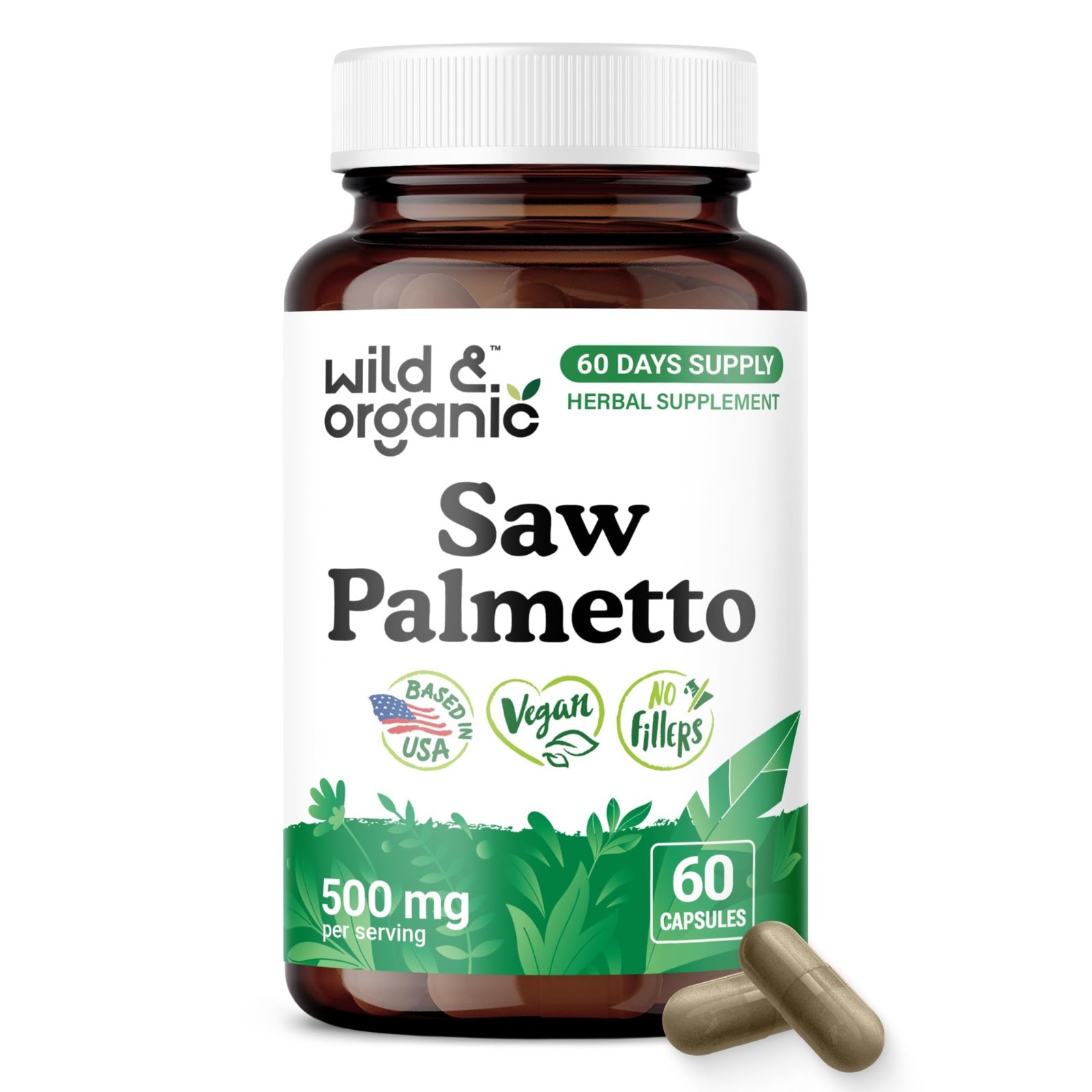 Organic Saw Palmetto Capsules 500mg – Urinary Tract Support for Men & Women – 60