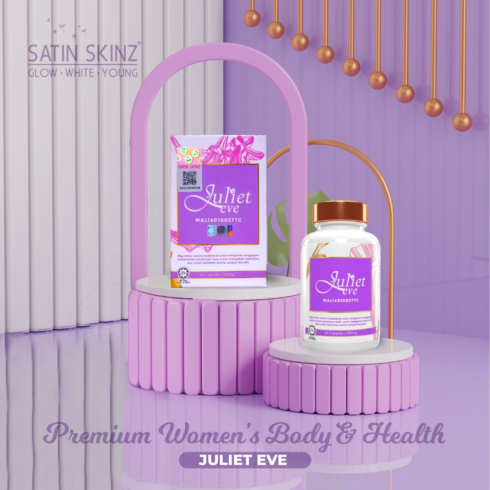 60’s Satin Skinz Juliet Eve Hormone Balancing for women with 8 PREMIUM HERBS