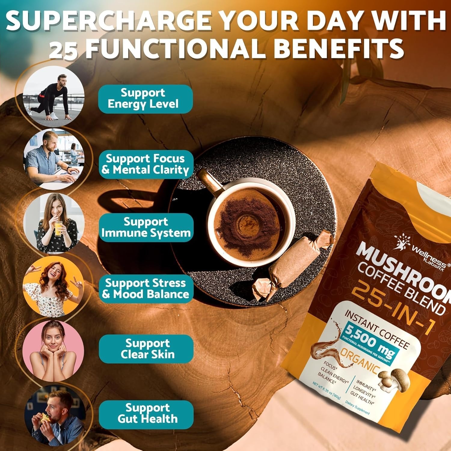25-in-1 Mushroom Coffee Organic Instant Coffee | Keto Friendly
