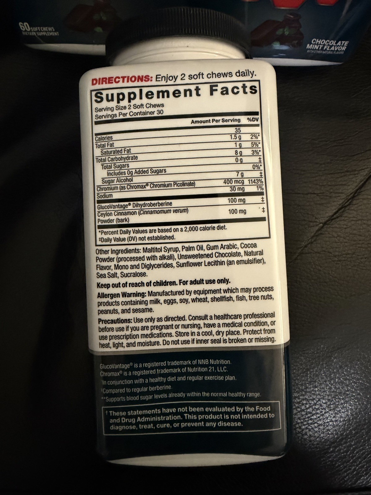 3 Force Factor Ultra Berberine 5X Absorption Chocolate Mint Soft Chew EXP 3/27