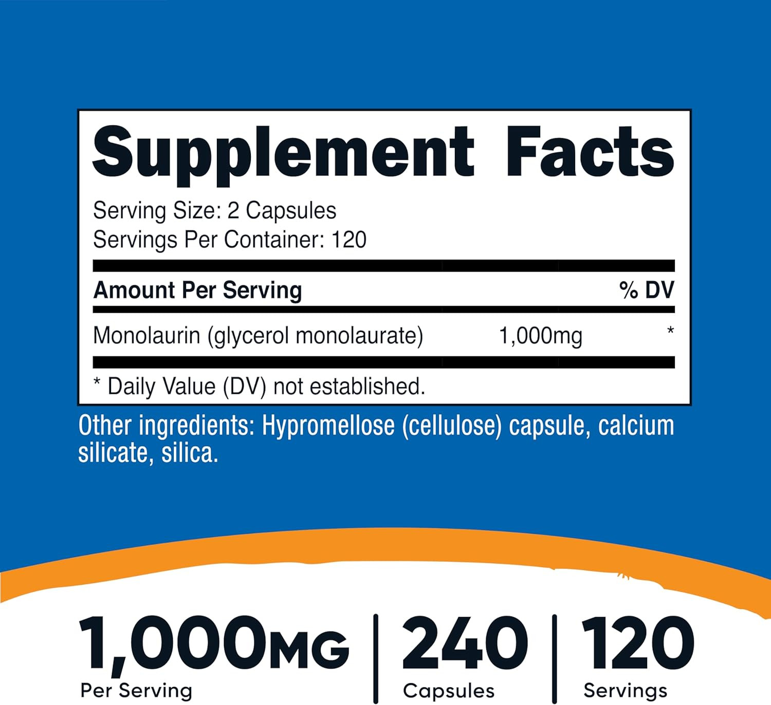 Monolaurin 1000 mg (120 Servings, 240 Capsules) – Gluten-Free, Non GMO, Vegan