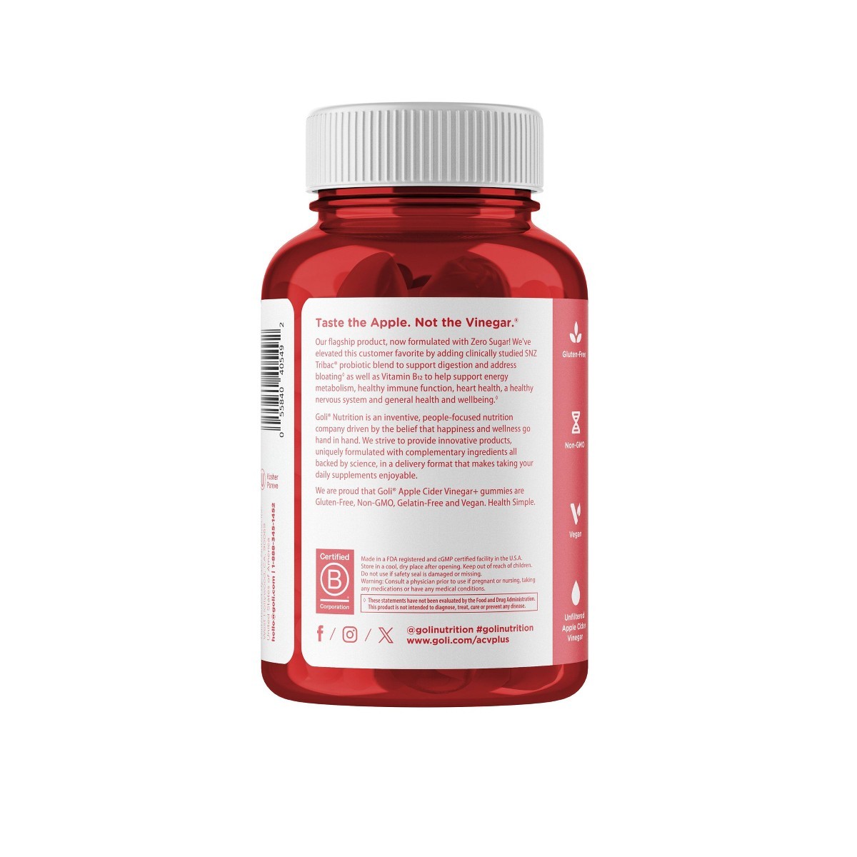 Goli Nutrition Apple Cider Vinegar Sugar Free Dietary Supplement Vegan – 60ct