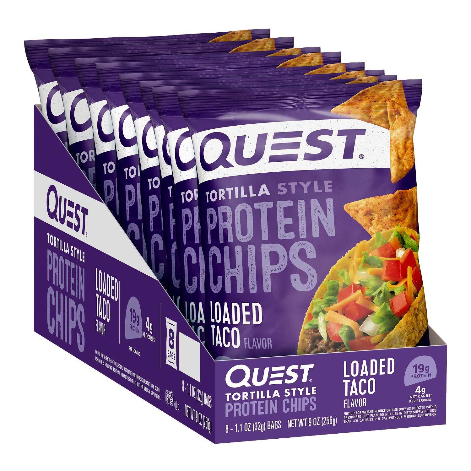 Quest Tortilla Style Protein Chips Loaded Taco Flavor 8 Bags 32g ea NEW