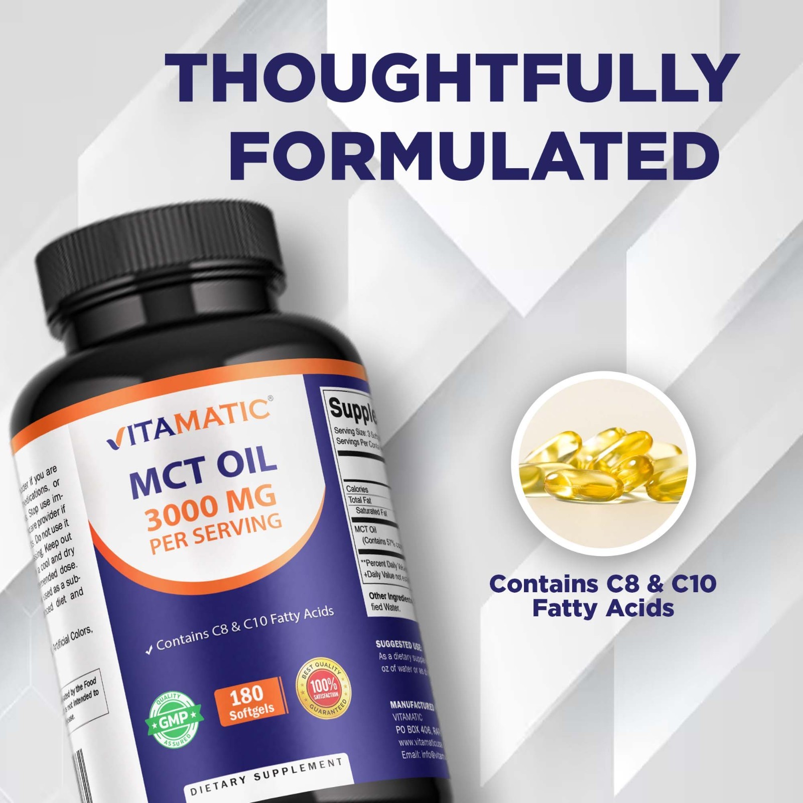 Vitamatic MCT Oil 3000 mg per Serving – 180 Softgels