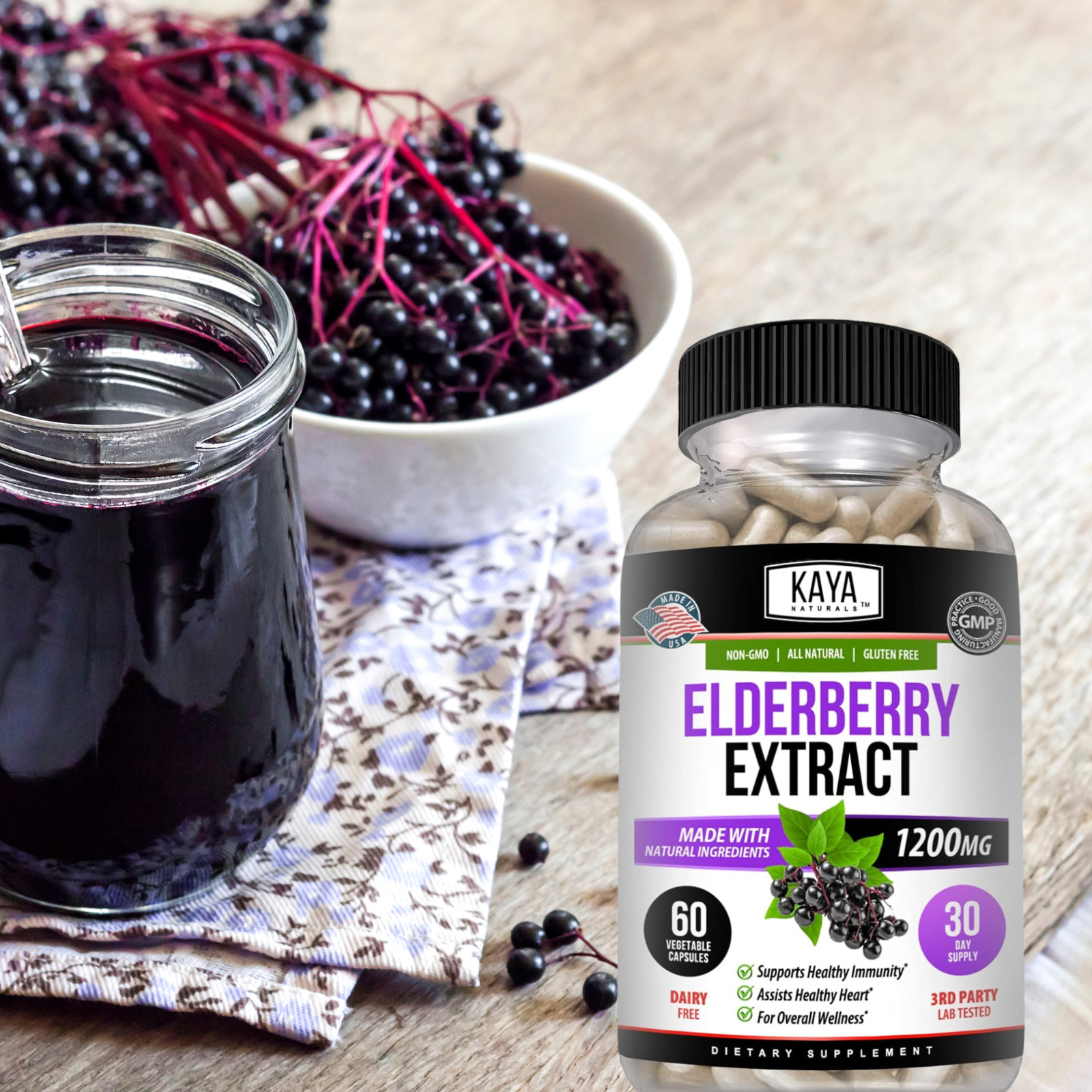 Immune Support 60Ct, Elderberry, Daily Immune and Antioxidants, 1200 mg Capsules