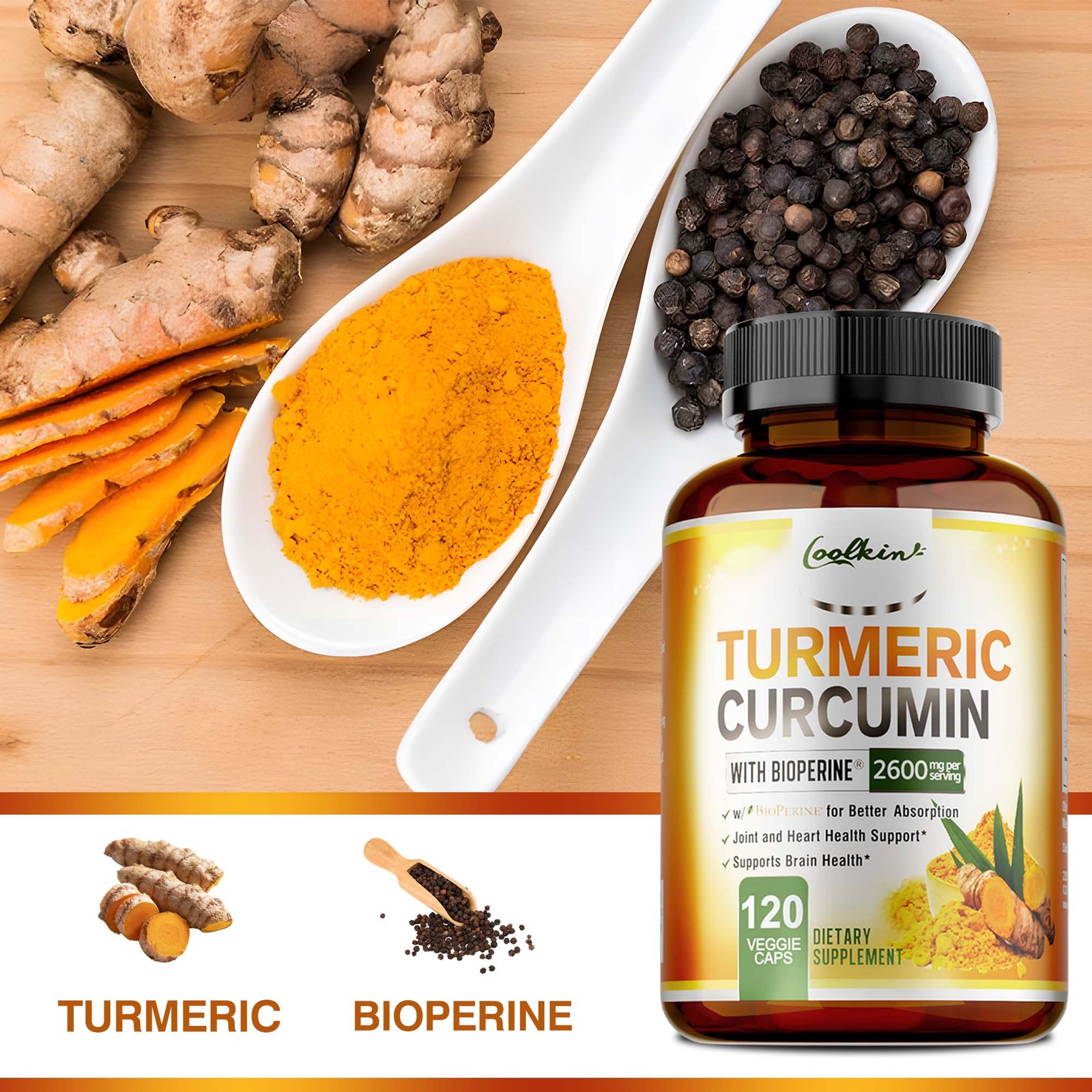 Turmeric Curcumin Highest Potency 95% 2600mg with BioPerine Black Pepper Extract