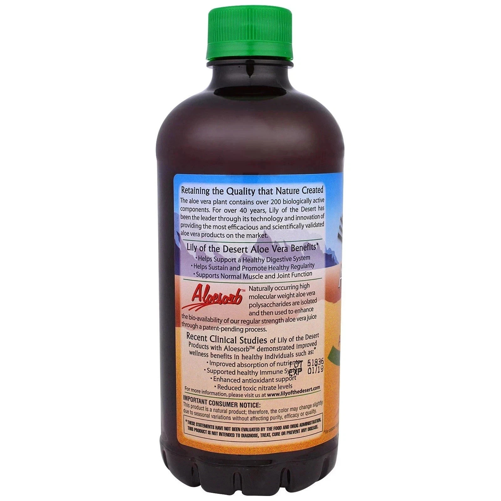 Lily of the Desert Aloe Vera Gel Whole Leaf (Filtered) 32 fl. oz Each (Pack of 6