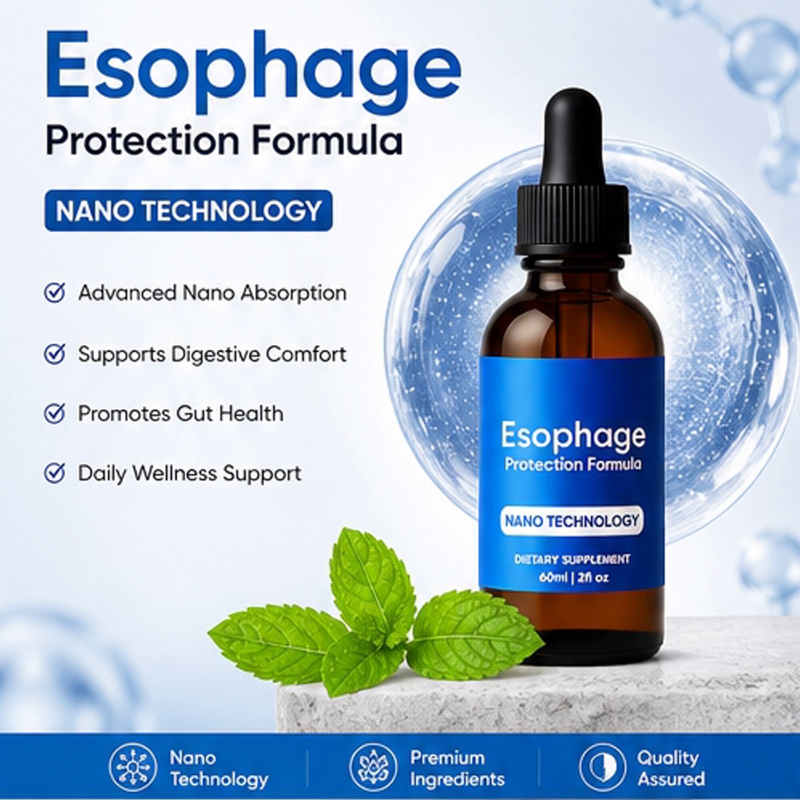 Nano Powered Esophageal Drops 60ML Stomach Digestive Support Drops 2oz NEW!