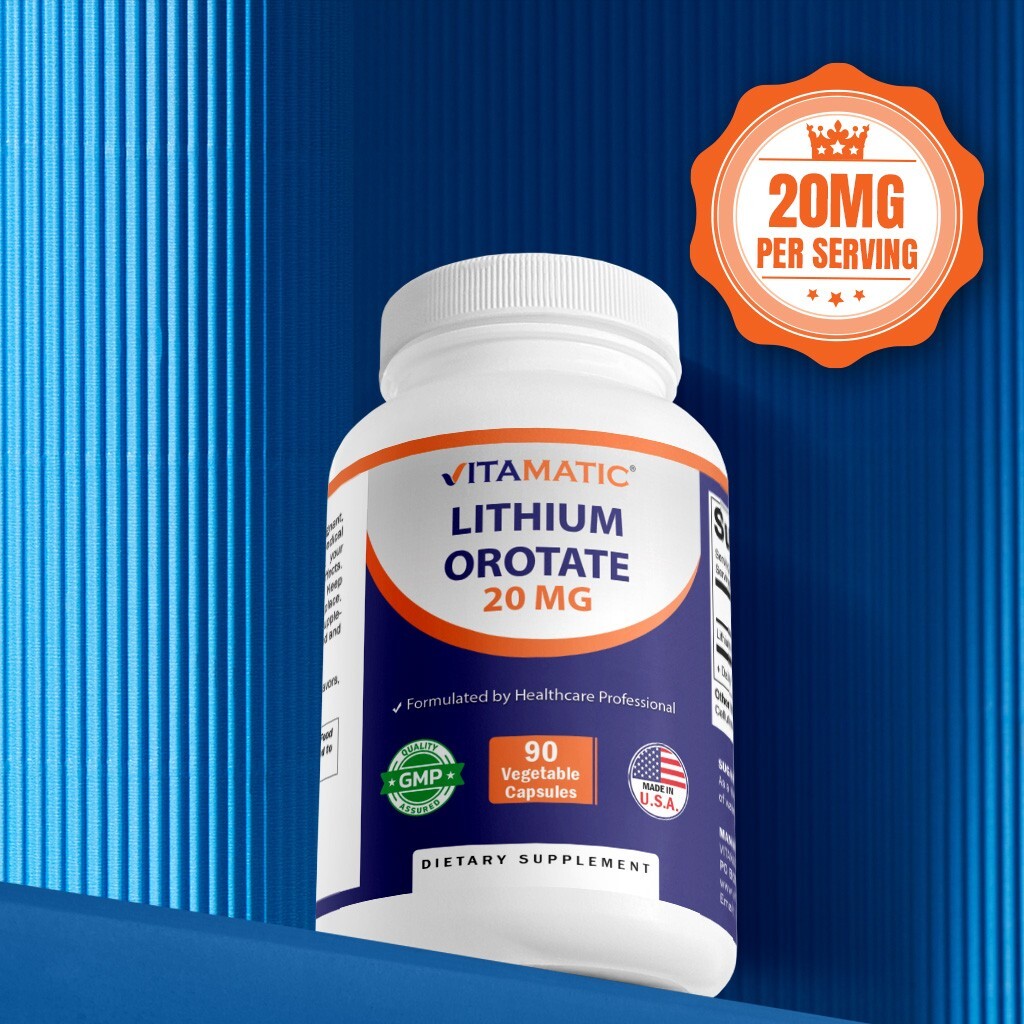 Vitamatic Lithium Orotate 20mg, 90 Capsules – Veggie Caps, Non-GMO, Gluten Free