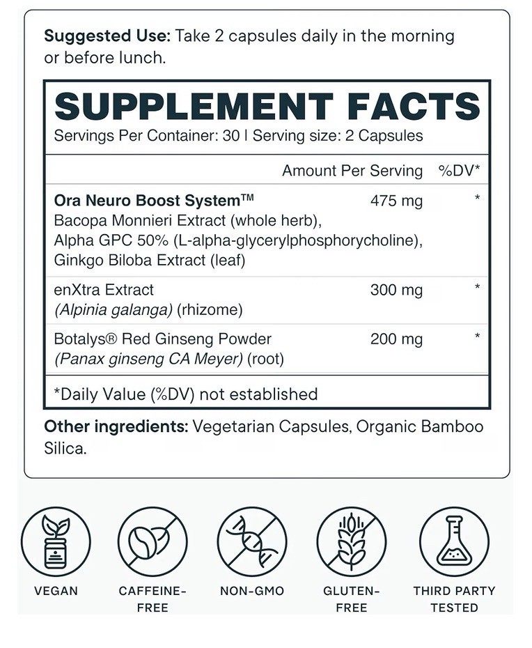 Ora Great Minds Cognitive Support Brain Health Focus Mental Energy Memory 60caps