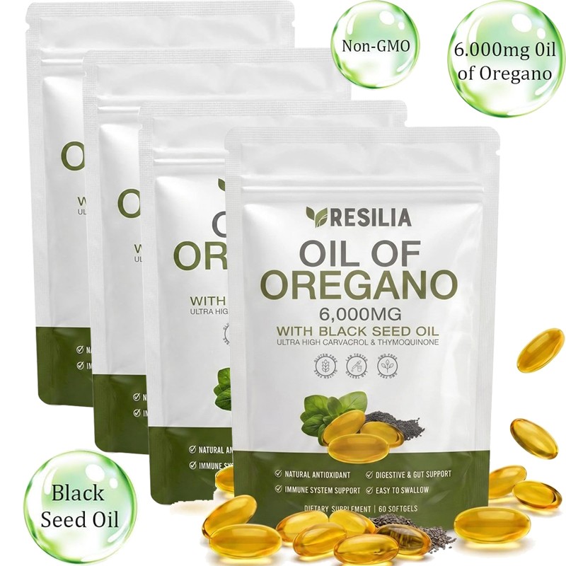 3X Resilia Oil of Oregano 6000mg with Black Seed Oil Softgels – 60 Capsules