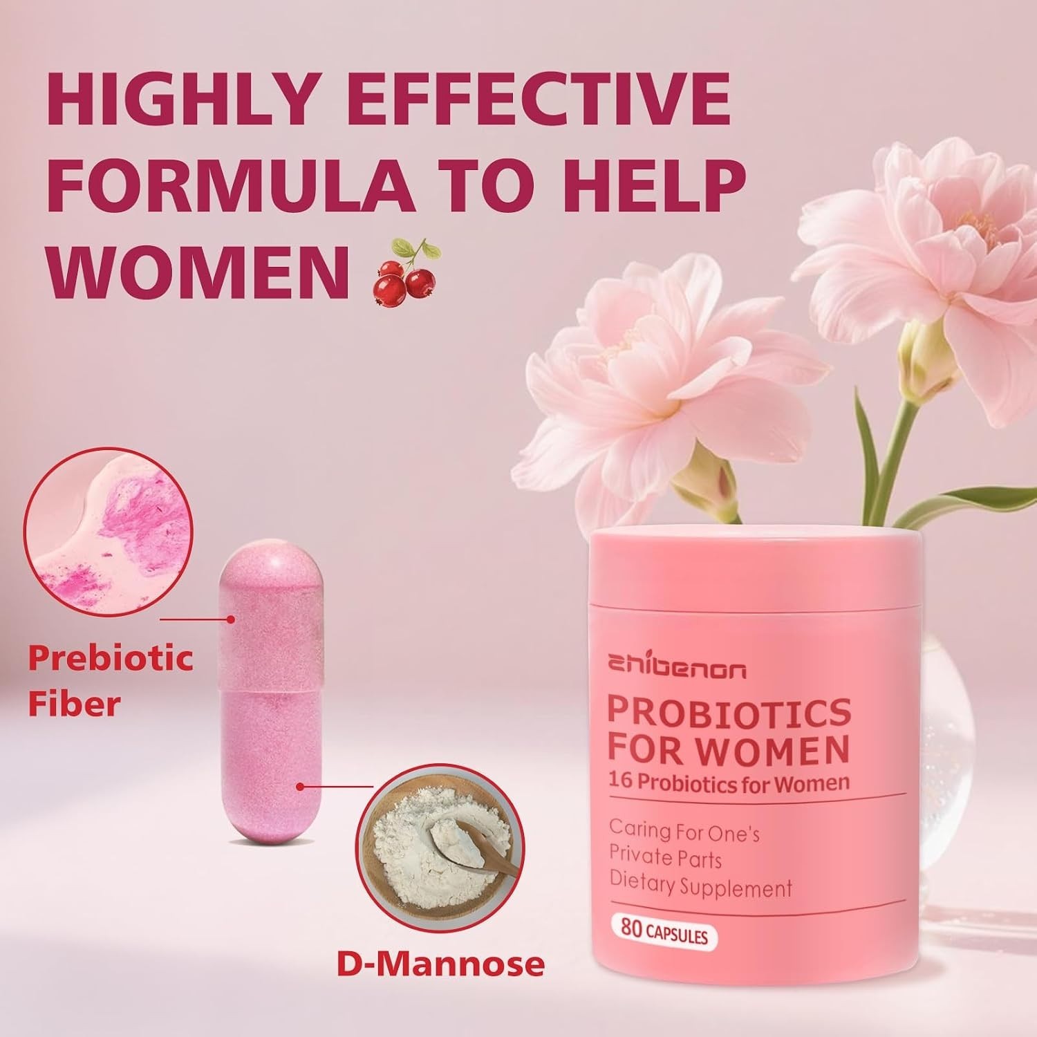Probiotics for Women 50 Billion CFU Prebiotic Cranberry 80 Capsules