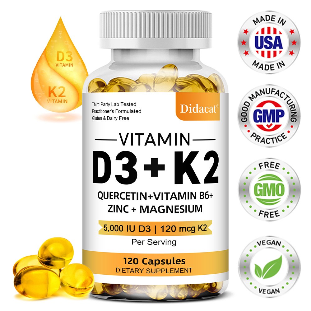 Vitamin D3 5000 IU K2 120 mcg, Vit D and K Supplement 30/60/120 capsules