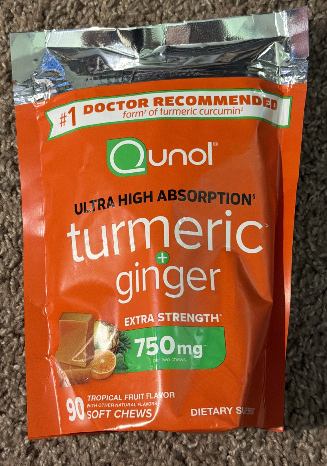 Turmeric Ginger Soft Chews 750mg Joint Health Supplement 90 Count