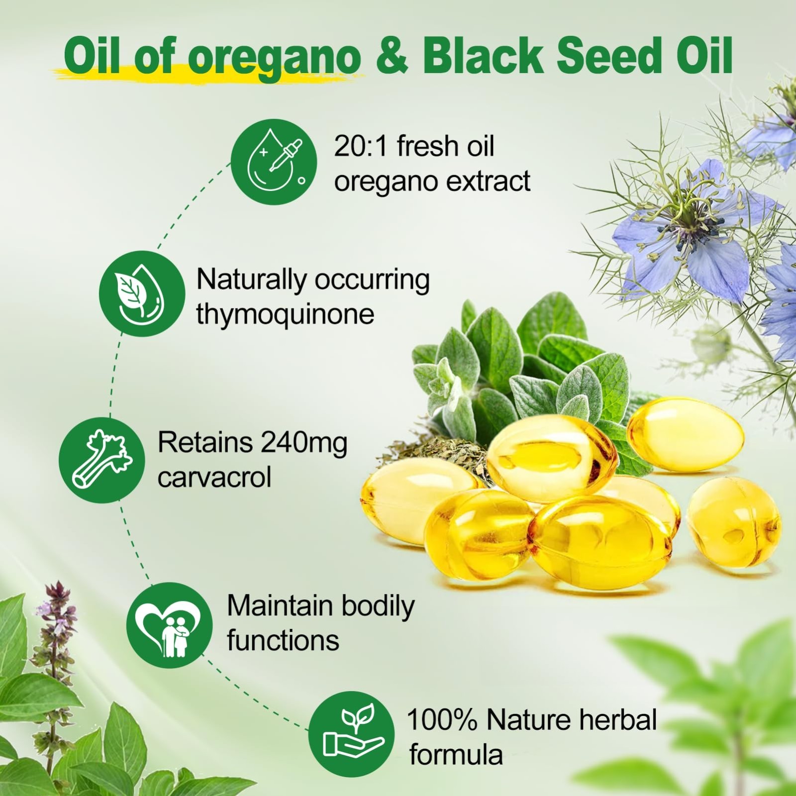 Oregano Oil & Black Seed Oil 6000mg, 150 Softgels | Immune Support, Antioxidant,