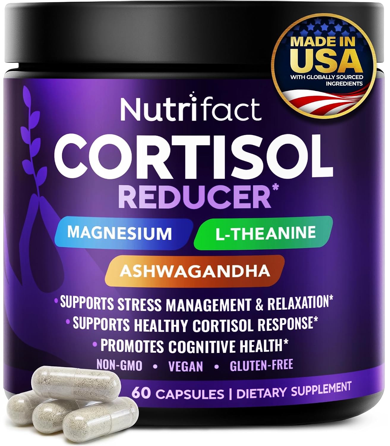 Cortisol Reducer Supplements with Ashwagandha Magnesium Vitamin D