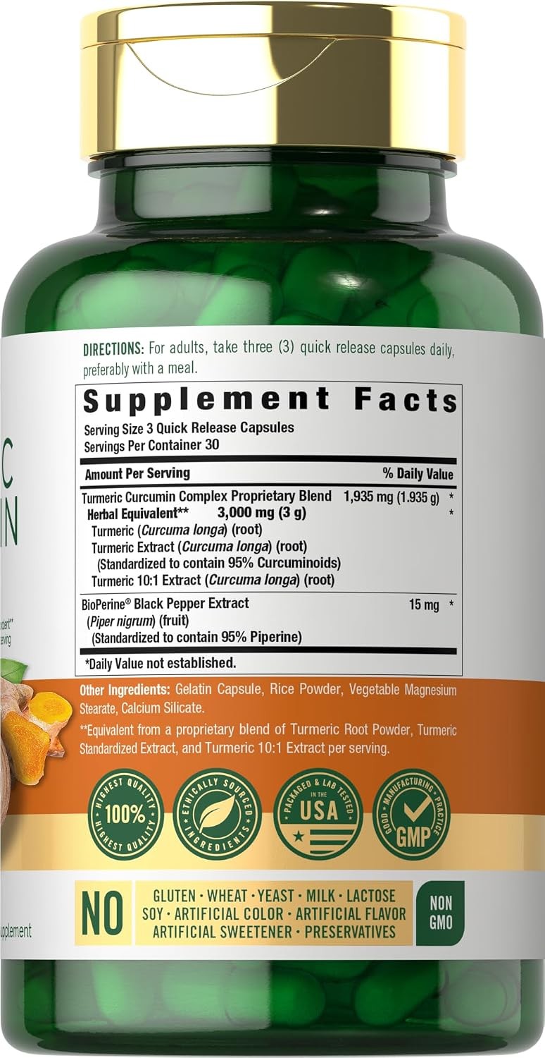 Tumeric Curcumin Max Potency and Ginger Complex 3000 mg, 120 Softgels by Carlyle