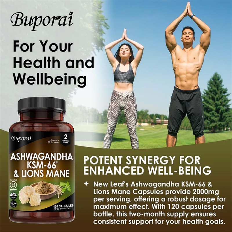 Ashwagandha KSM-66 & Lion’s Mane 120pcs,Replenishing Cortisol & Adrenal Function