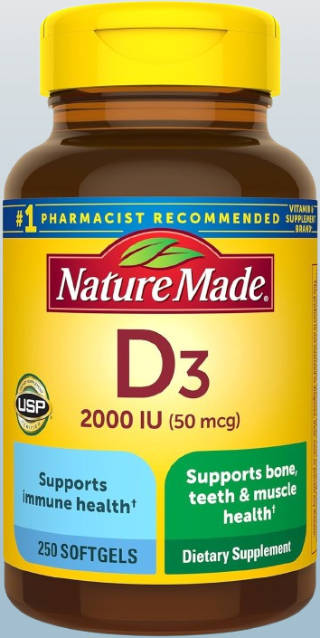 Nature Made D3 2000 IU 50 mcg 250 Softgels Exp: 02/2026