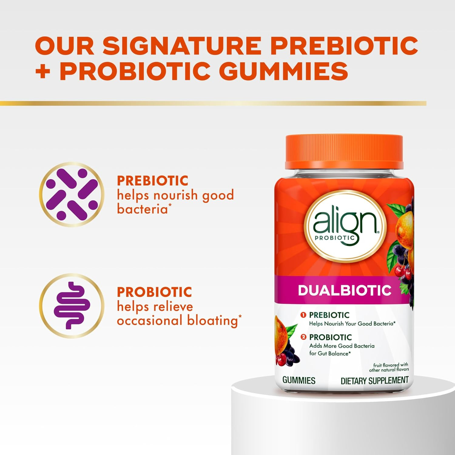 Align Dualbiotic Prebiotic Probiotic for Women Men 60 Gummies Fruit Flavor New