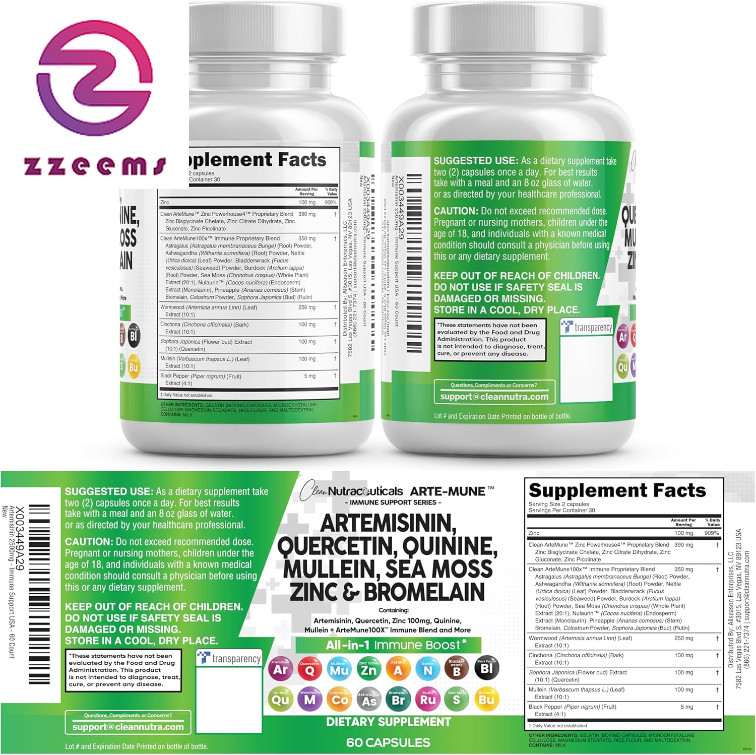 Artemisinin Quercetin Zinc Mullein Quinine Supplement with Sea Moss Bromelain As