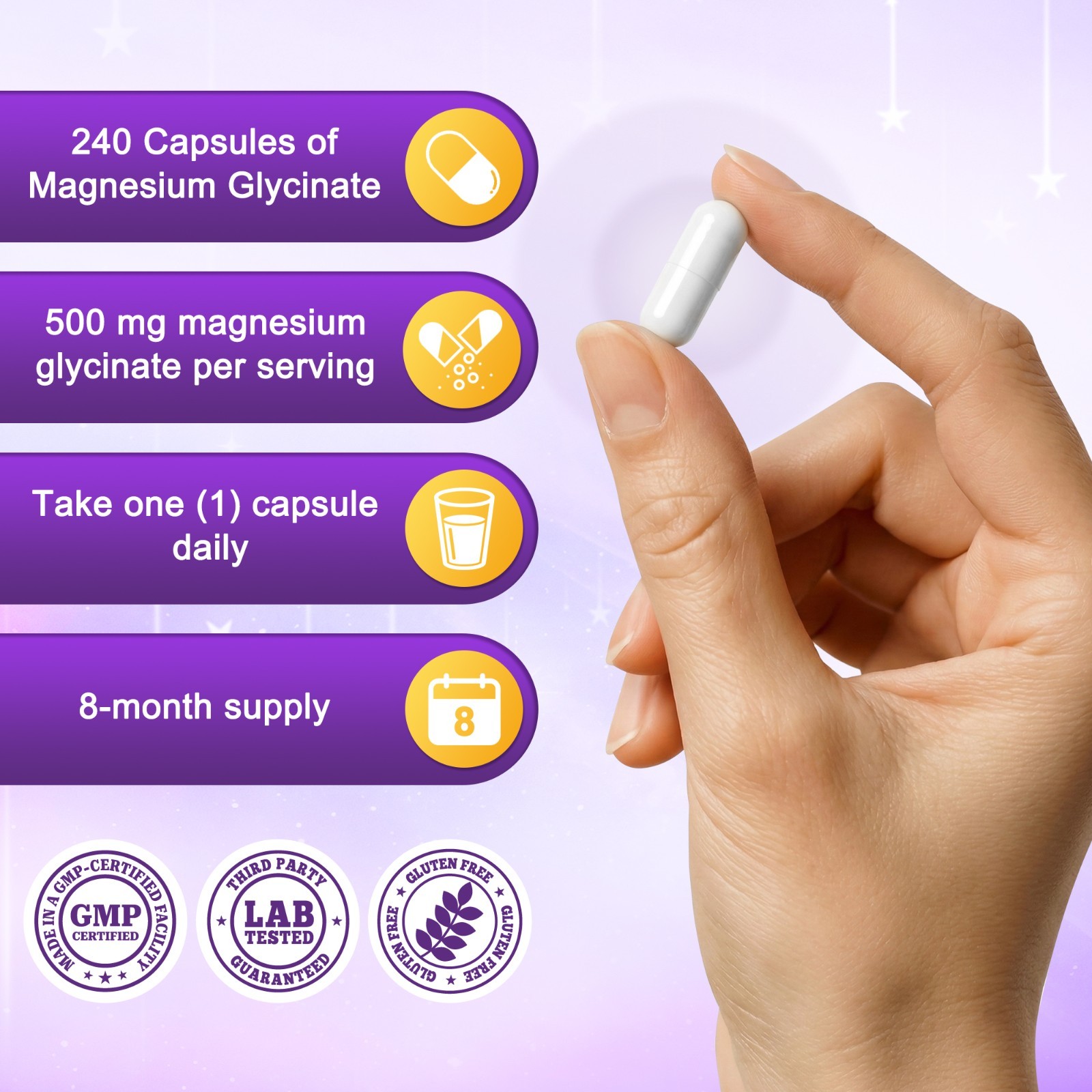 Magnesium Glycinate 500mg 240 Capsules – High Absorption Magnesium Supplement