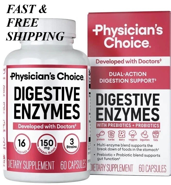 2 BOTTLES-Physician’s CHOICE Digestive Enzymes Multi Enzymes, Organic Prebiotics