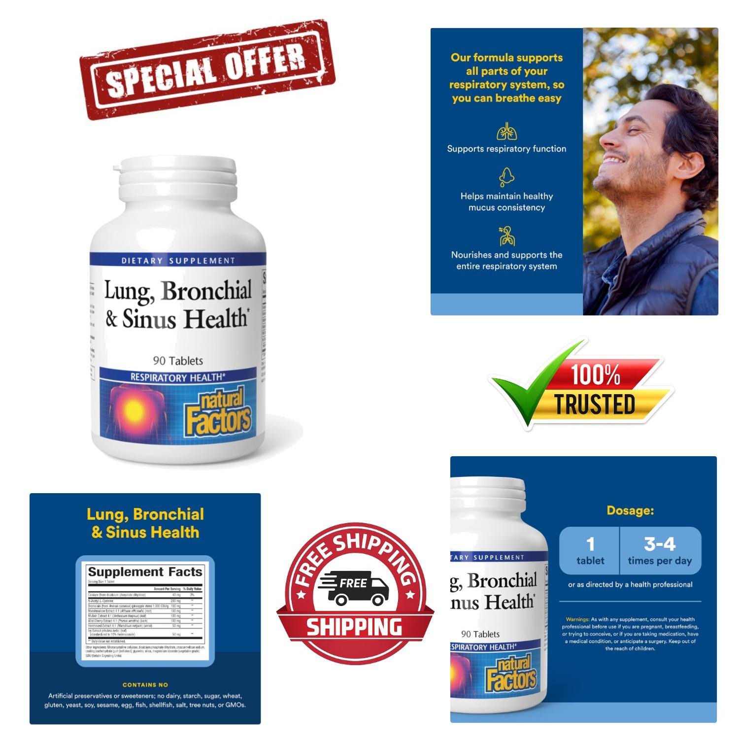 Immune-Boosting Lung & Sinus Supplement – 90 Tablets with Wild Cherry Extract