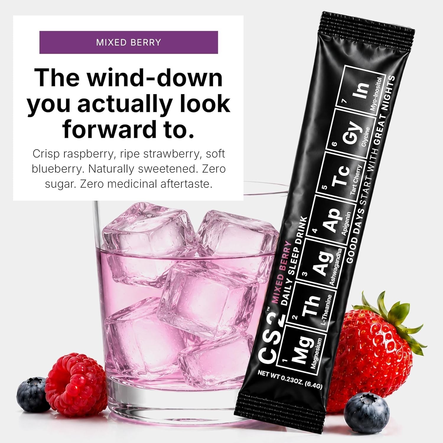 CS2 Sleep Support Drink Mix Magnesium Glycinate L-Theanine Sugar Free Berry