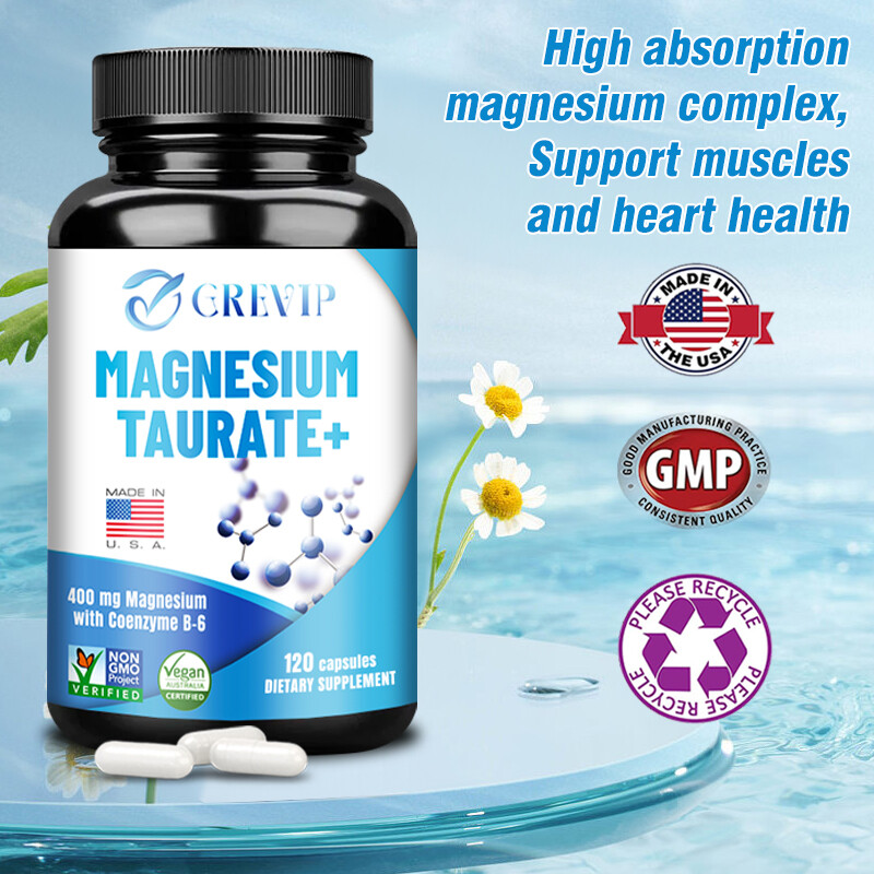 120pcs Magnesium Taurate 400mg – Cardiovascular Health, Reduces Anxiety, Non-GMO