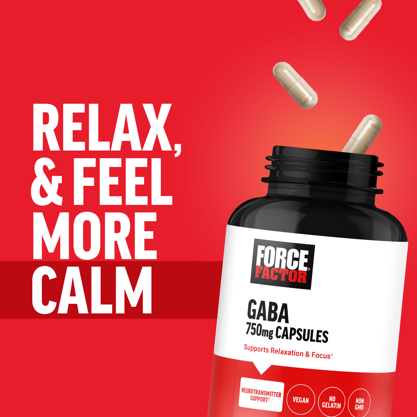 FORCE FACTOR GABA 750mg Capsules, Support Calm, Relaxation, Sleep, & Focus