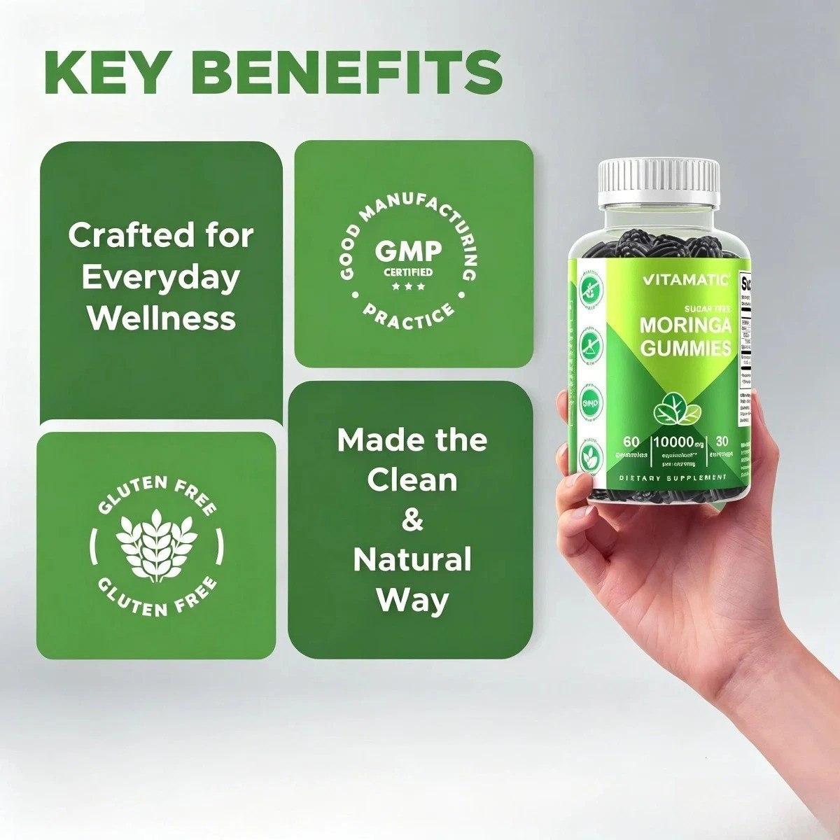 Moringa Oleifera Gummies, Sugar-Free, Antioxidant Support for Daily Vitality