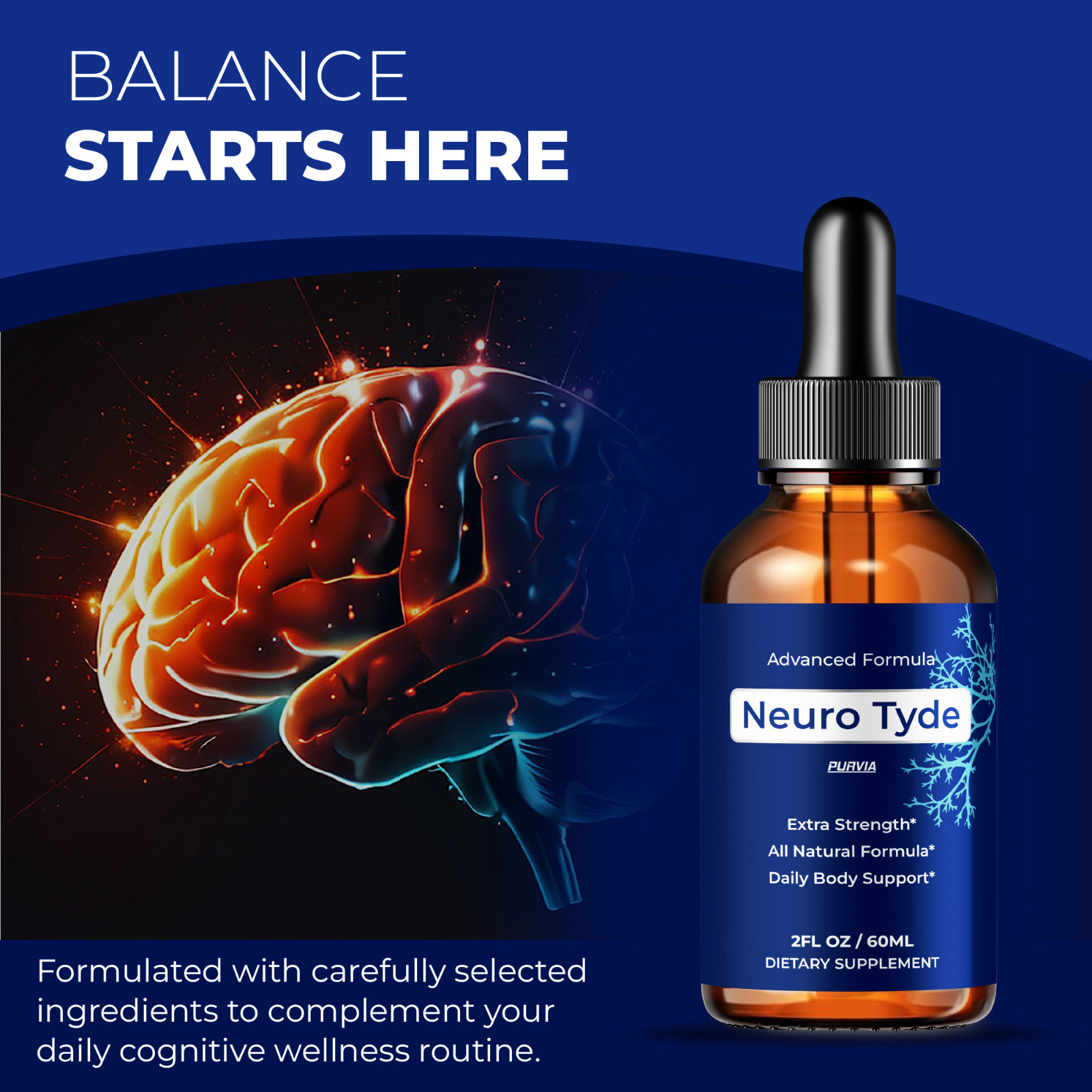 NeuroTyde Drops Liquid Brain Health Supplement Memory Focus Mental Clarity (2oz)