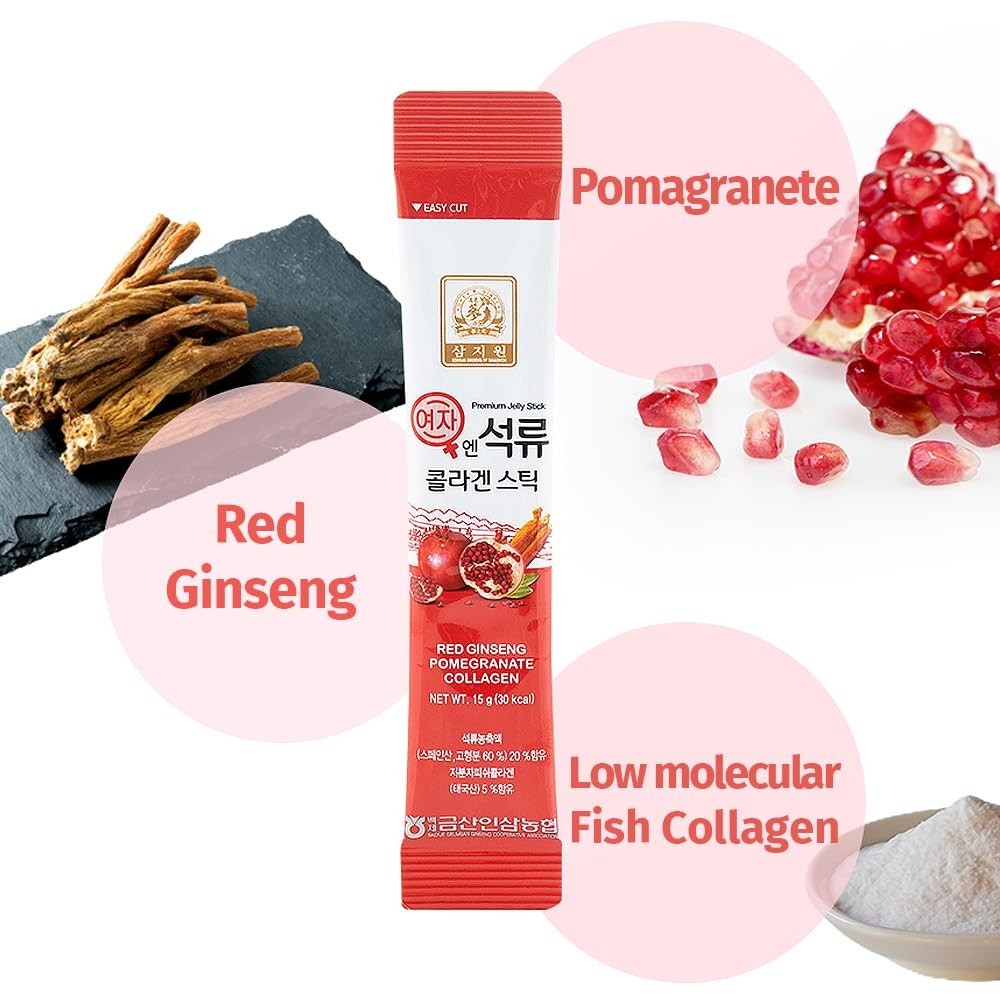 Korean Pomegranate Collagen Jelly Sticks – 5 Pack, 30 Count, 5.1oz – Beauty Supp