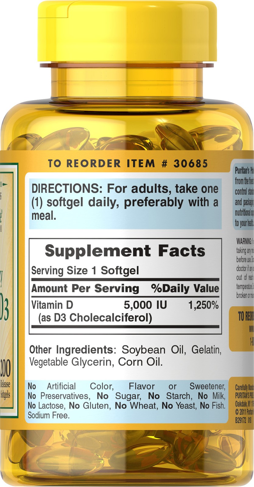 Puritan’s Pride Vitamin D3 5000 IU – 200 Softgels